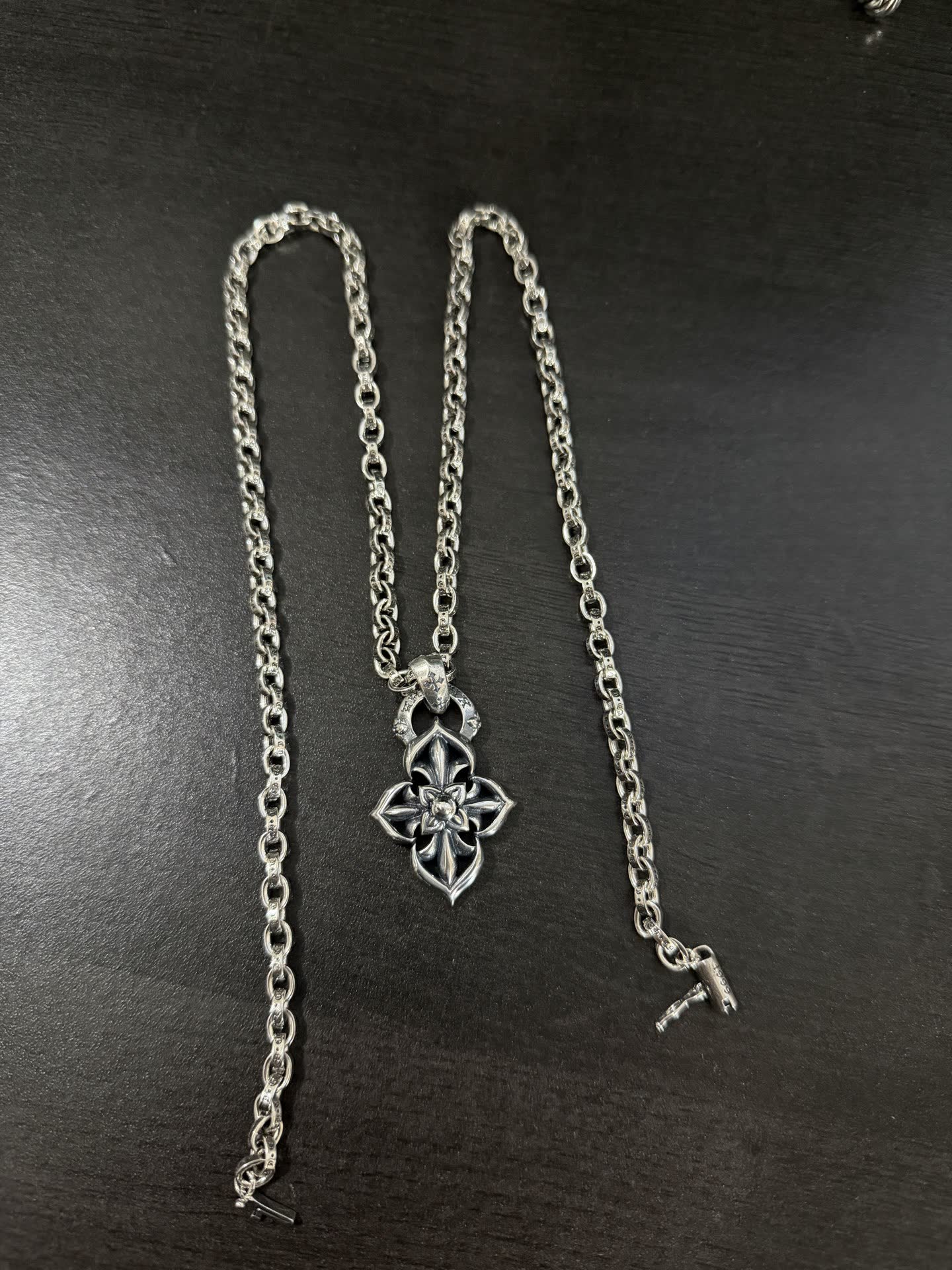 Chrome Hearts Silver Fleur-de-lis Pendant Necklace